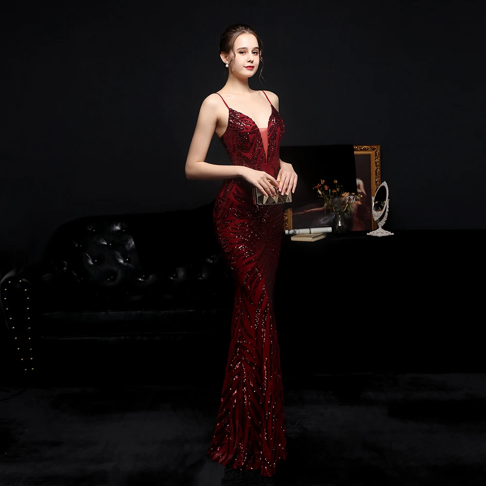 18590# Sequin Trumpet Prom Dresses Nylon Prom Dresses Sleeveless Brown ...