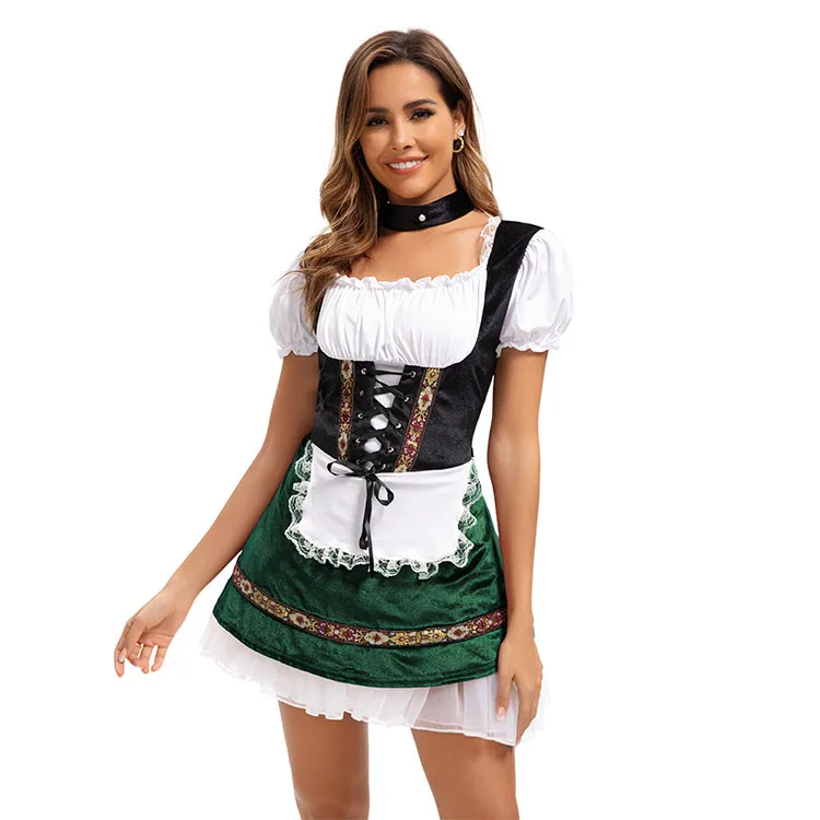 Bayrisches Dirndl-Kostüm Für Damen – Oktoberfest-Outfit In Schwarz-Pink, Inkl. Schürze