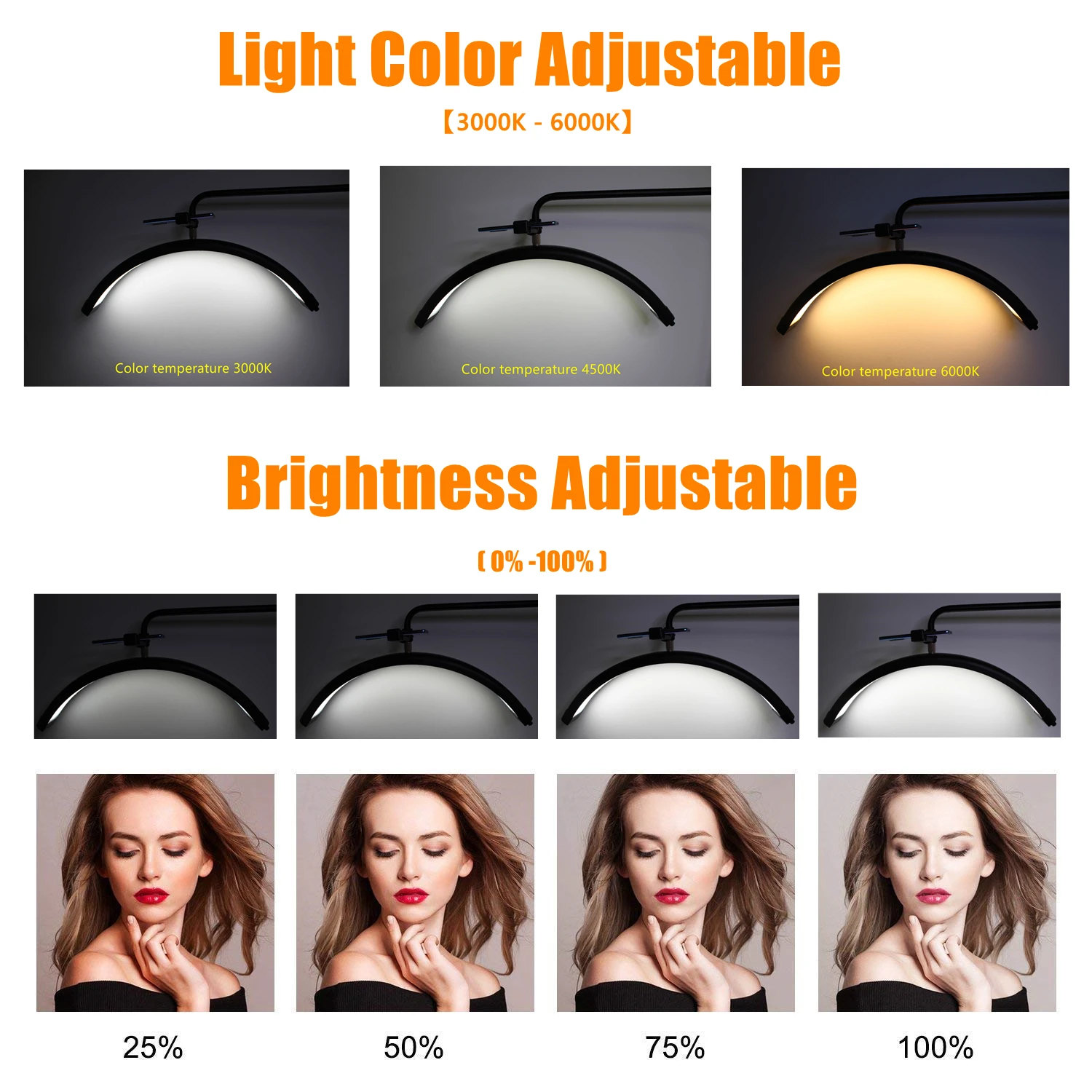 40W 3000-6000K 1600LM Newest Bi color Bedside Half Ring Lamp LED Moon Light for Eyelash Beauty SPA Tattoo Artists and Makeup.jpg