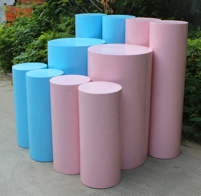 Set of 5 Plinth Iron White Cylinder Plinths Display Stand Dessert Table Stand for Wedding Party Decoration