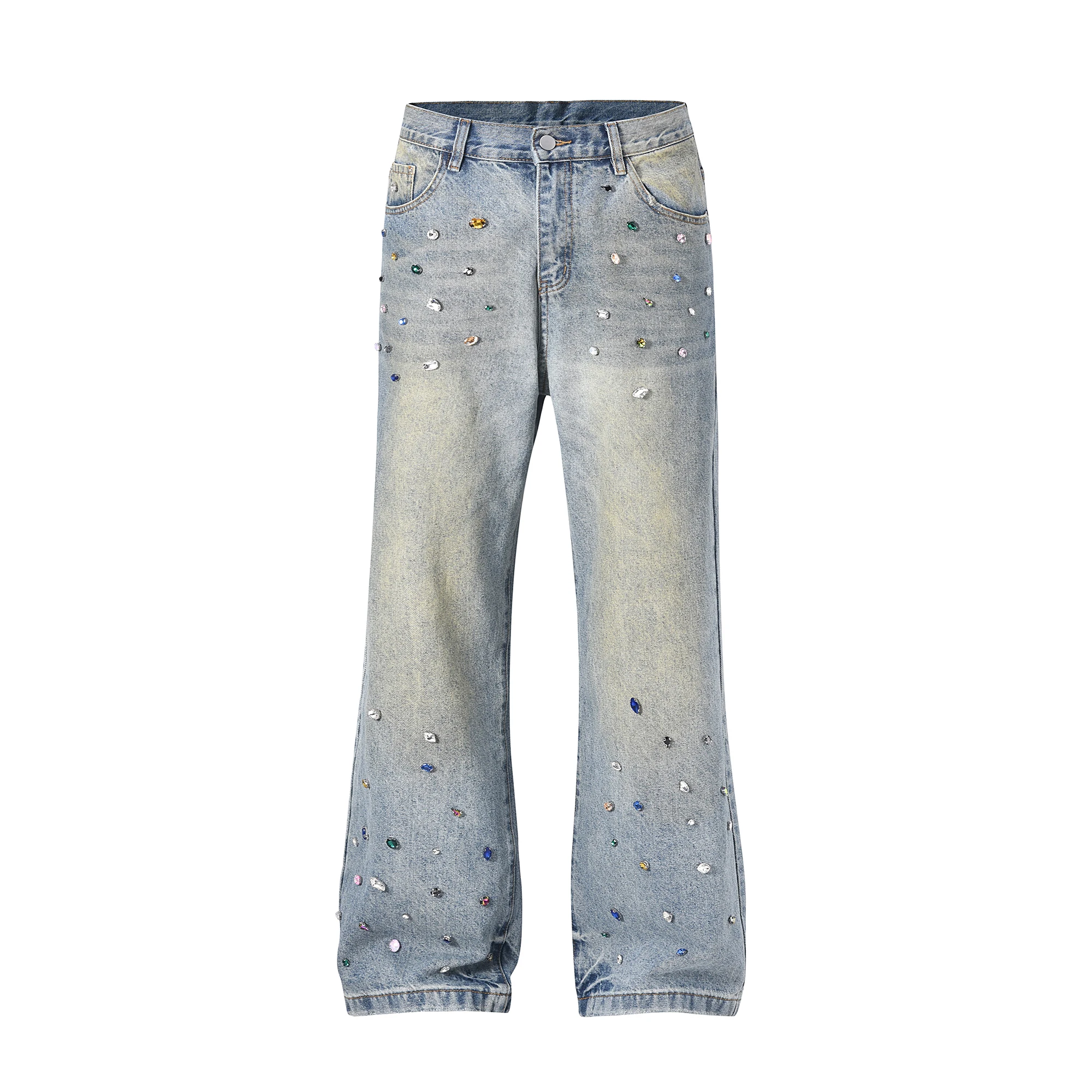 Men's Trendy Loose Wide Leg Pants with Colorful Rhinestones
