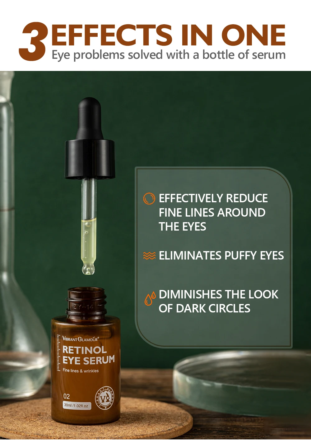 VIBRANT GLAMOUR Retinol Augenserum Feuchtigkeitsspendend Reduziert Feine Linien 30ML 10 STÜCK – Detail 2