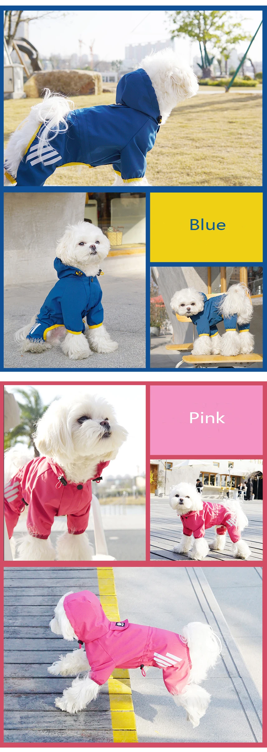 Custom high quality pet supplies dog raincoat hot selling dogs rain coat fashion design waterproof rainwear 3 colors options