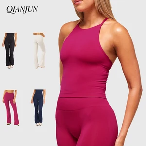 2026 New Gym Fitness Sets Adjustable Cross Shoulder Straps Tank Top Sport Bra High Waist Pants Workout Wear Yoga Set