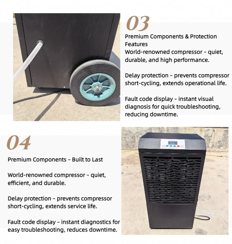 Large Wheel Portable Dehumidifier, 158L/D, 220V, 1400 m³ - detail 26