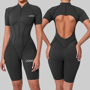 Contrast Women Slim Fit Four Way Stretch Lightweight Stitch Jumpsuit for Winter Indoor Bodybuilding Training Wear