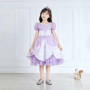 Stylish Princess Disney Silhouette Lightweight Polyester Girls New Year Party Costume Dress for Themed Celebrations