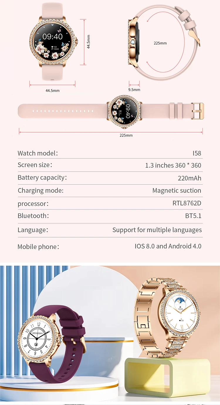 2023 Hot Selling With Diamonds Women Smartwatch Bt Call 1.32inch Round ...