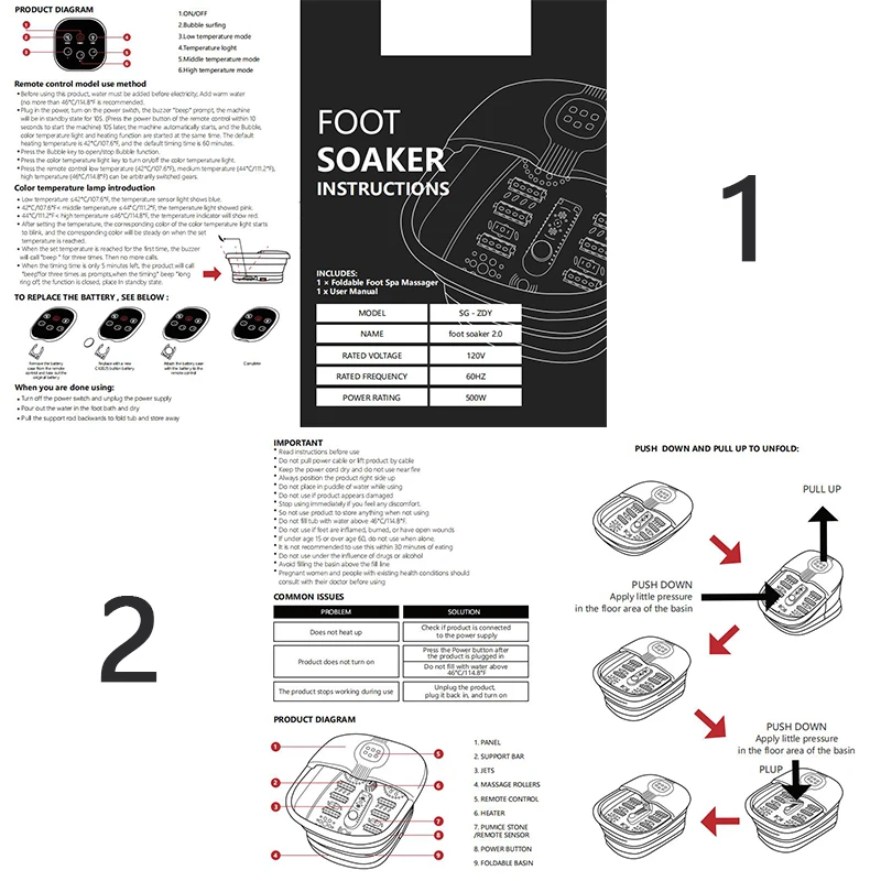 Sgzdy Massage Rollers Remote Control Timing Heating Electric Soaking Basin Bubble Folding Foot