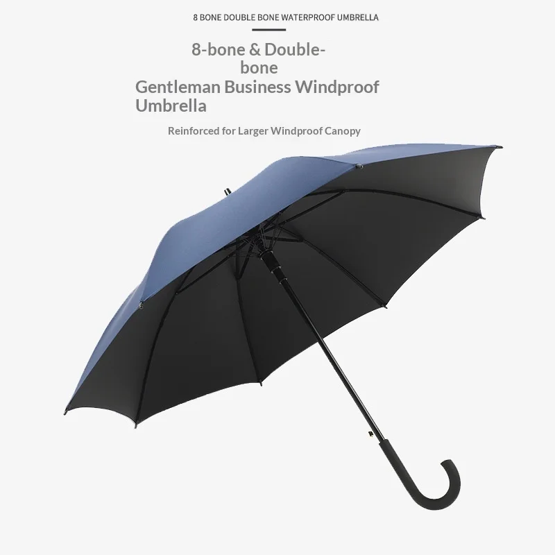 Black Umbrella Manufacturer Wholesale Custom 23-inch Reinforced Double-bone Long-handled logo Printing Curved Handle preview 2
