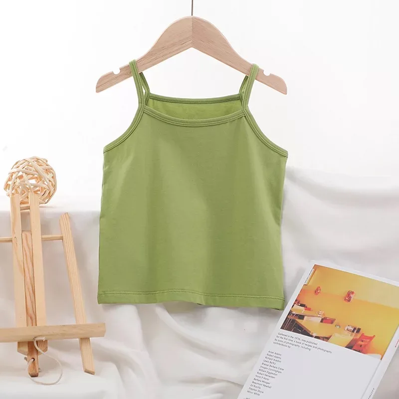 Детский однотонный дышащий жилет на бретелях из чистого хлопка тонкий летний базовый топ для маленьких девочек