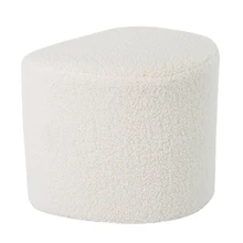 Modernist Style Stool White Velvet Round Seat Pouf Ottoman for Living Room Foot Stool
