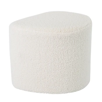 Modernist Style Stool White Velvet Round Seat Pouf Ottoman for Living Room Foot Stool