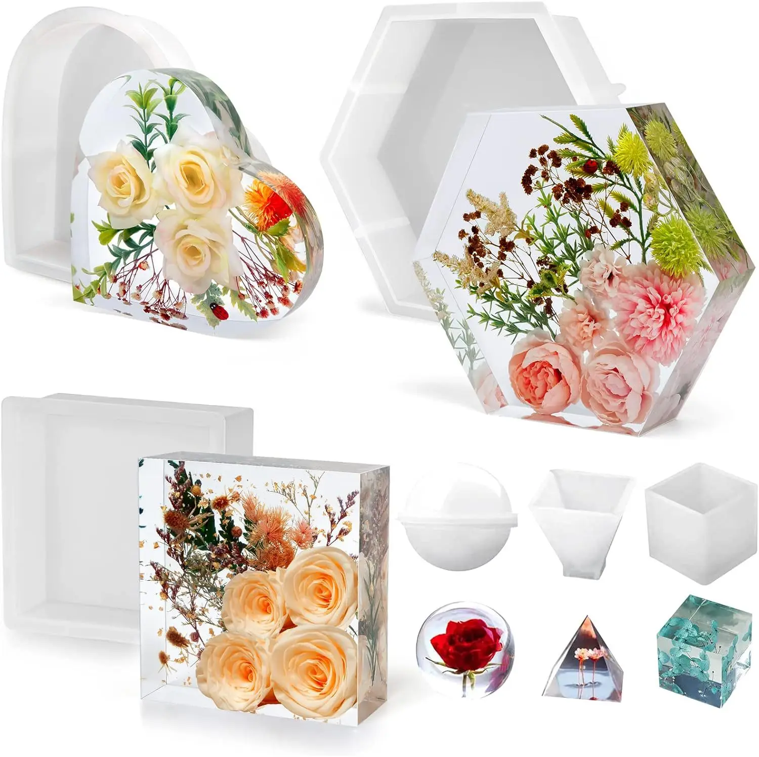 Large Rectangle Silicone Molds for Deep Casting Resin Picture Frame Cuboid Resin Moulds with Wooden Support Epoxy Resin Frame