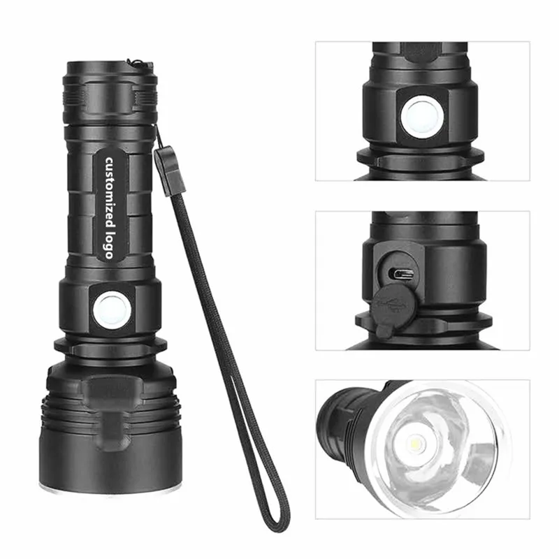 Super Bright Usb Charging Powerful Xhp70 Torch Led Flashlight,Ip55 High