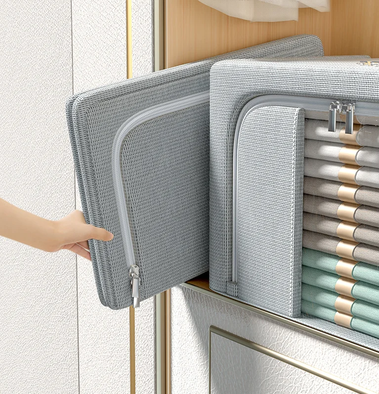 Steel Frame Storage Box Foldable Closet System Organizer Transparent Window Storage Clothes Bins Fabric Toy Storage Box