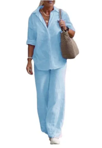 2025 New Spring Summer Women's Shirt Pants Sets Ladies Clothes Casual Fashion Linen Plus aperçu 3