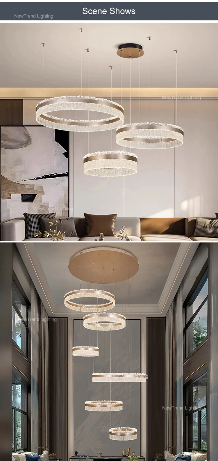 lc9855 new product indoor decoration pendant light living dining room restaurant crystal led ring chandelier -4