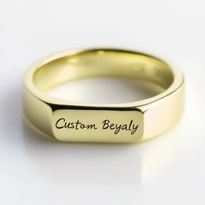 Personalized Trendy 9k 14k 18k Real Gold Square Signet Ring Engraved Letter Women's Ring for Gift