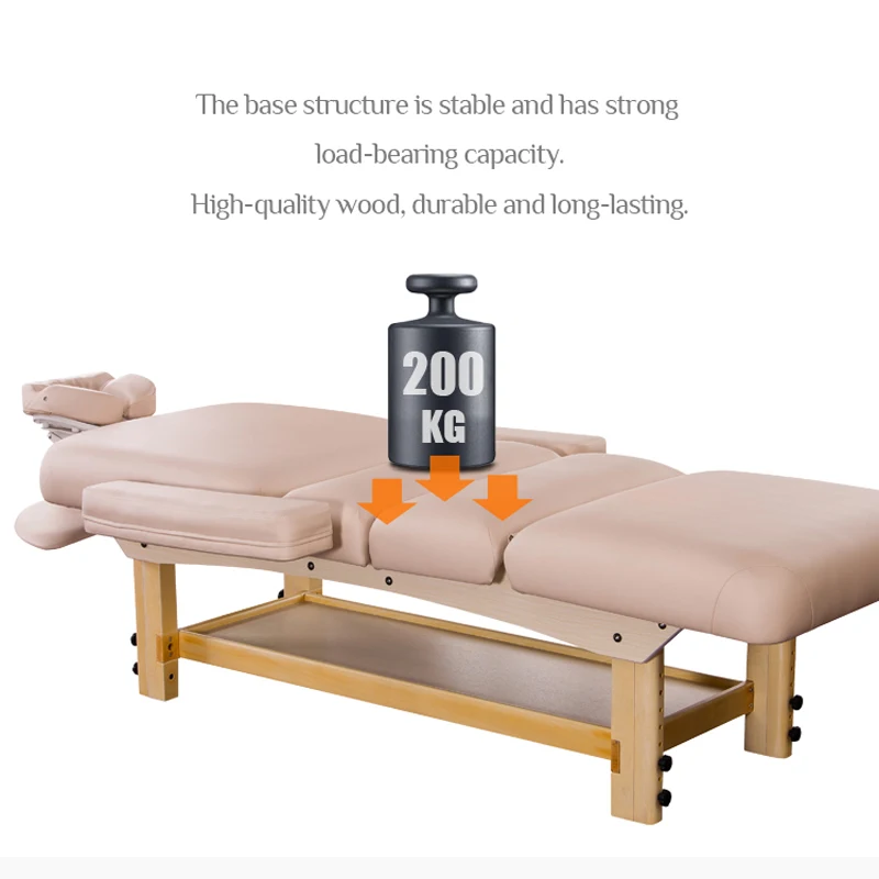 Chinese Style Wooden Massage Table with Large Storage Curved Lash Bed Height Adjustable Spa Bed for Salon Made of Solid Wood