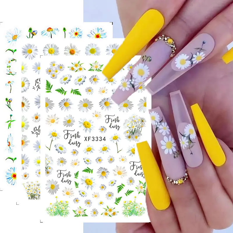 White Daisy Nail Sticker Flower 3d Designer Nail Art Small Sunflower
