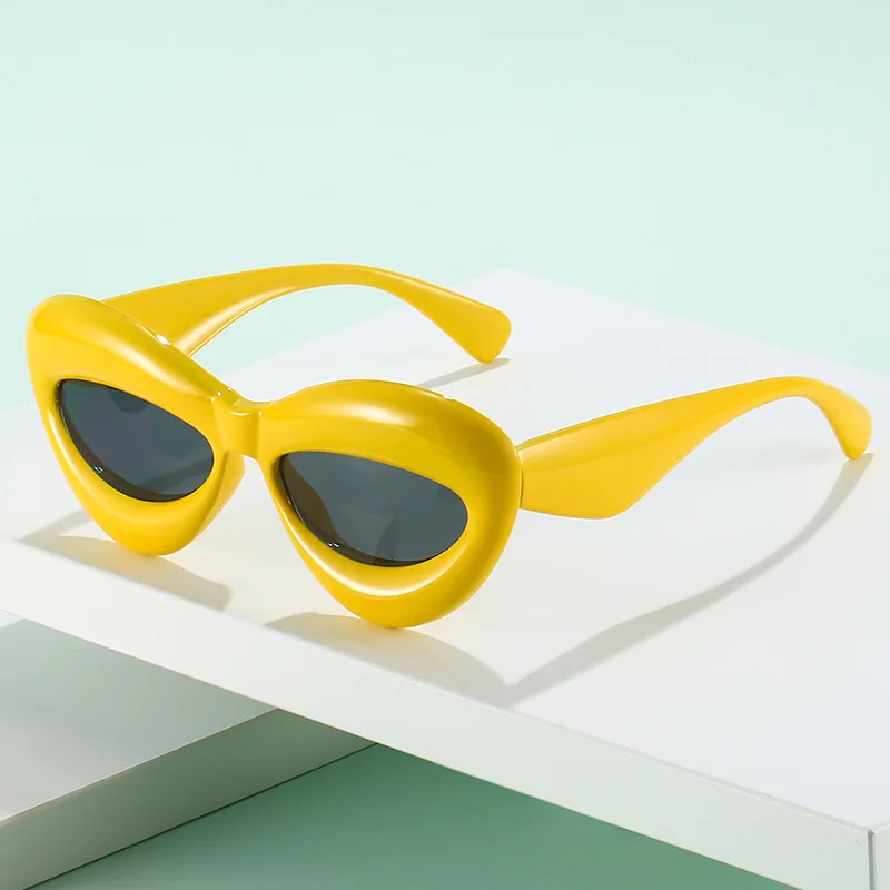 Shop Our Cute Yellow Inflated Steampunk Cat Eye Sunglasses display picture 1