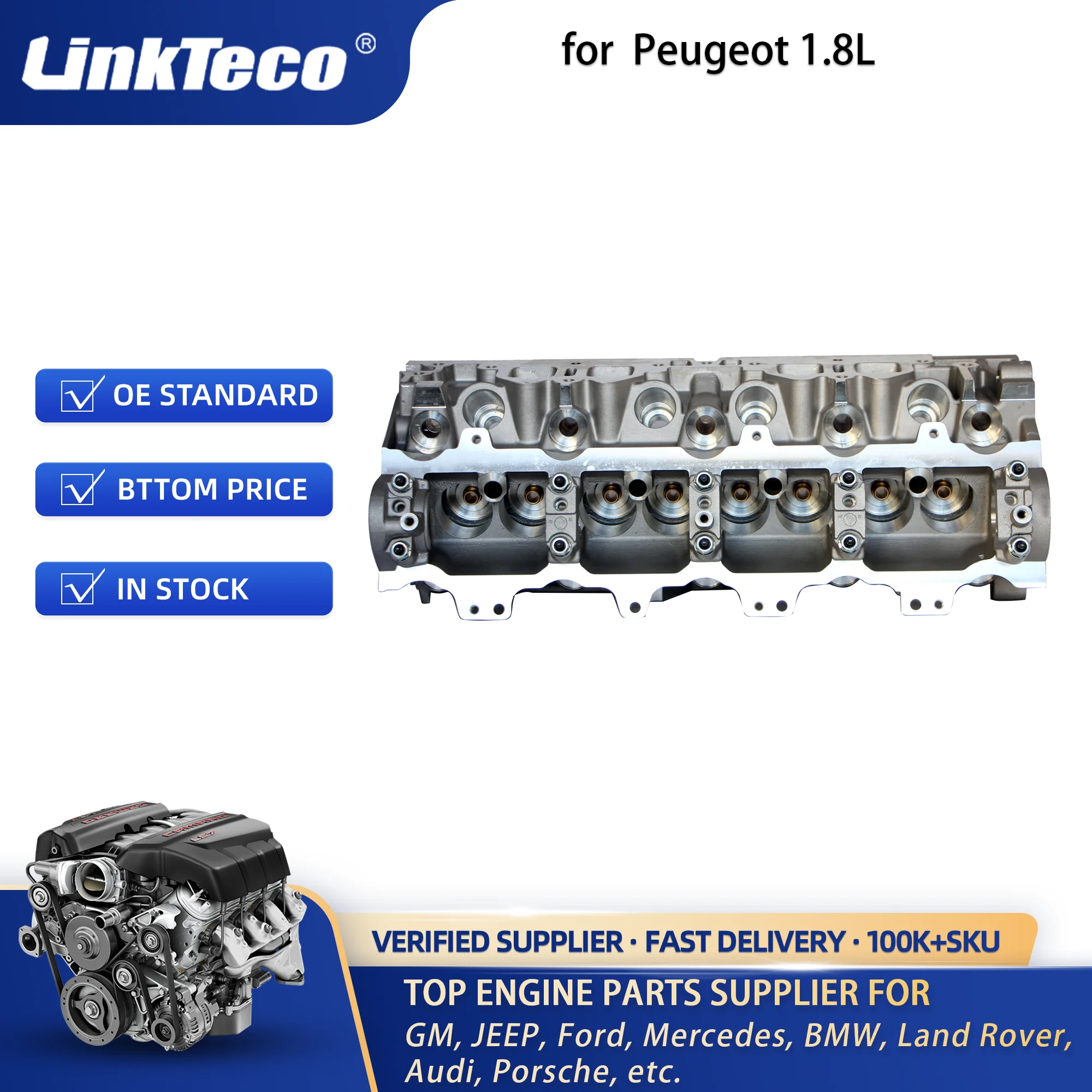 Linkteco Engine Cylinder Head Assembly for Peugeot 405 1994- XU7JP L3 LFX XU7JB 1.8L 9608434580 0200.F2 Auto Parts