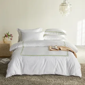 Five-Star Hotel Comforter and Duvet Cover Set 100% Cotton 60S Pure Color Double Bed Embroidery Four-Piece Set