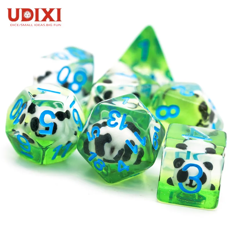 Polyhedral Metal Game Dice for Role Playing Games Blue Green-Golden Number RPG Metal Dice for Dungeons and Dragons with Leather Dice Bag UDIXI DND Metal Dice Set 
