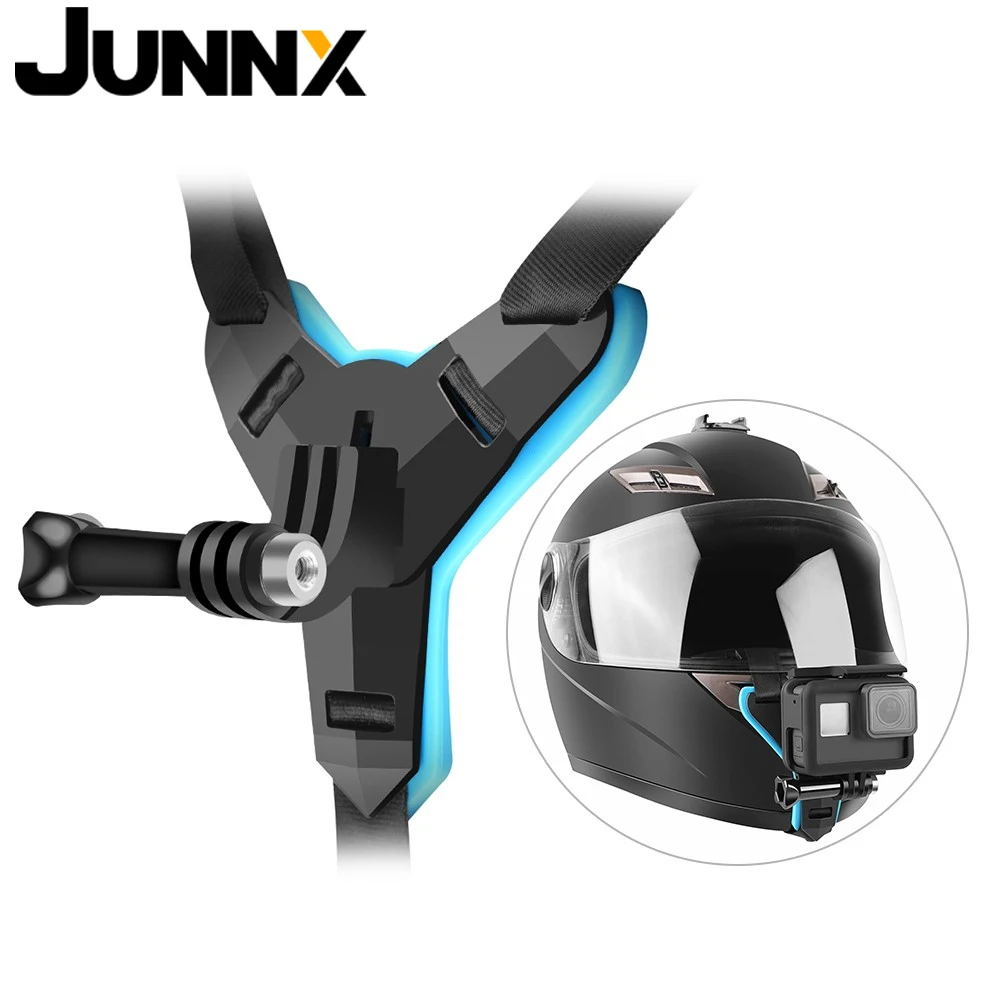 JUNNX New Sports Camera Motorcycle Helmet Chinmount Strap Belt Kit Go Pro Chin Helmet Mount for Gopro Hero 10 9 8 7 6 5 DJI OSMO