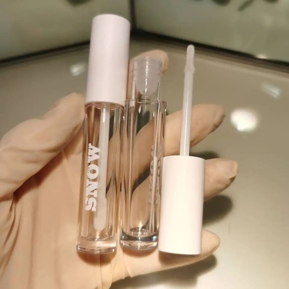 2021 custom round white empty lipgloss container creative pink lip gloss packaging tube with wand brush