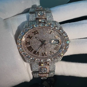 Luxury Full Bling Diamond Iced VVS Moissanite Mechanical Watches Pass Diamond Tester White Gold Stainless Steel 24mm Pointer