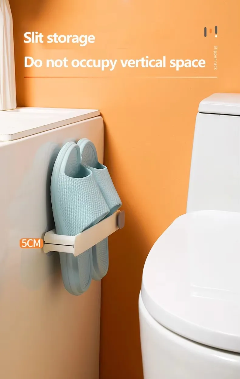 Wall Mounted Plastic Slippers Rack Rectangle Multifunction Bathroom Towel Shelf Hooks Injection Adhesive Bathroom Organizer supplier