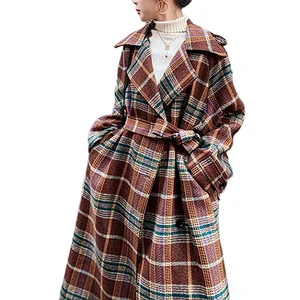 New Arrival Custom  Women Lapel Single Breasted Maxi Long Pea Coat Wool Blend Overcoat Winter Outwear Trench Coat With Belt