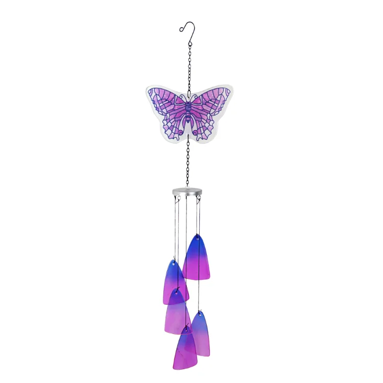 3D Purple  Sublimation Metal Wind Spinner Hanging Beautiful Butterfly Bell Outdoor Wind Chimes