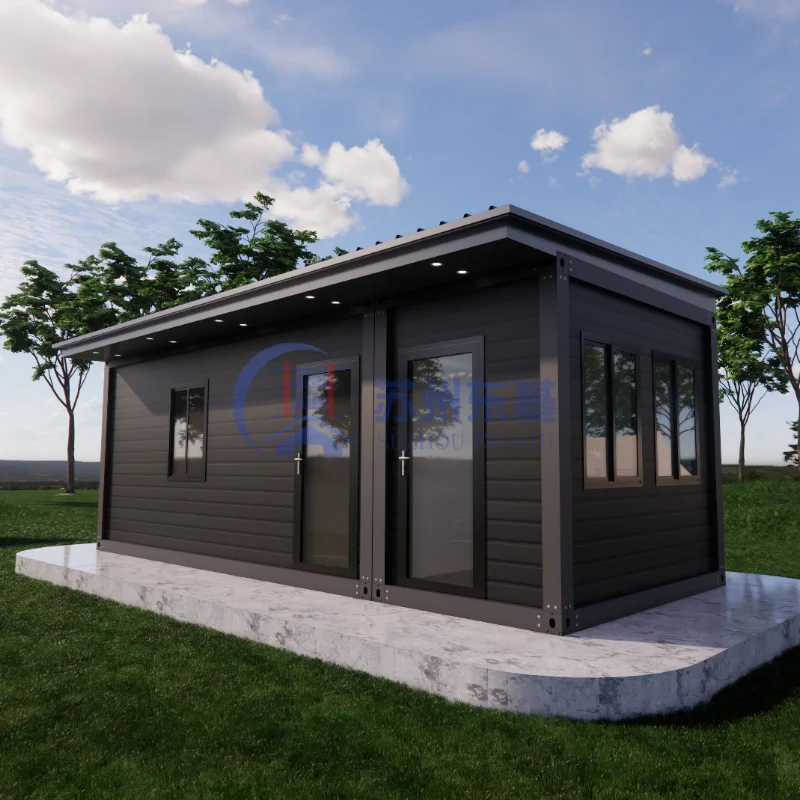 منزل صغير مسبق الصنع من الصين 26 قدم * 10 قدم مع ألواح ساندويتش وسقف مائل منزل حاويات وحداتي لمكتب