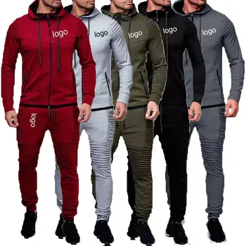 Men sweatsuit sets luxury plus size blank two color zip up jogger long sleeve 2 piece tracksuit embroidery logo workout set