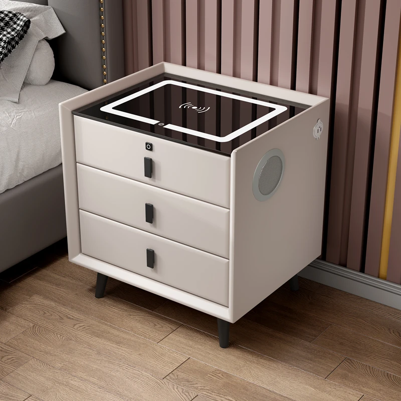 Smart Night Stand Multifunctional Wireless Charging with Light Fingerprint Lock Bedside Cabinet