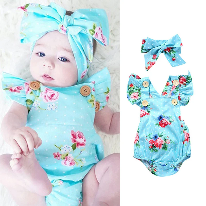 Conjunto de ropa de bebé niña de manga larga con estampado floral para  niñas, overol con diadema para recién nacido (rosa, 0-3 meses)
