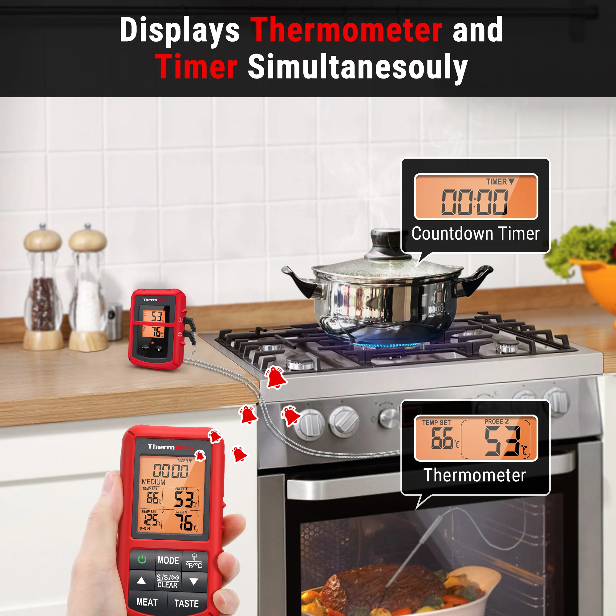Thermomètre De Cuisson TP20 - Double Sonde - Portée 150m - Pour BBQ Four Fumoir - ThermoPro - Avec Minuterie