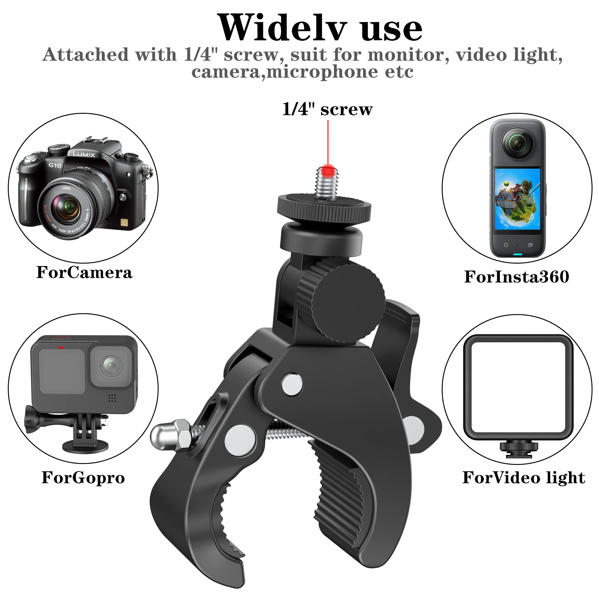 New Design Action Camera Motorcycle Stand Clamp Bicycle Tube Fixed Clip Tripod Increase Position  Holder for Gopro Hero 13 12 11