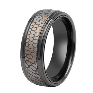 8mm Comfort Fit Alternative Metal Ring Etched Custom Made Titanium-Niobium and Copper Band Superconductor Black Zirconium Ring