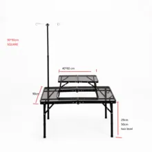 Square Folding Table Portable Camping Table Lightweight Aluminum Adjustable Height for Camping Picnic Indoor Outdoor