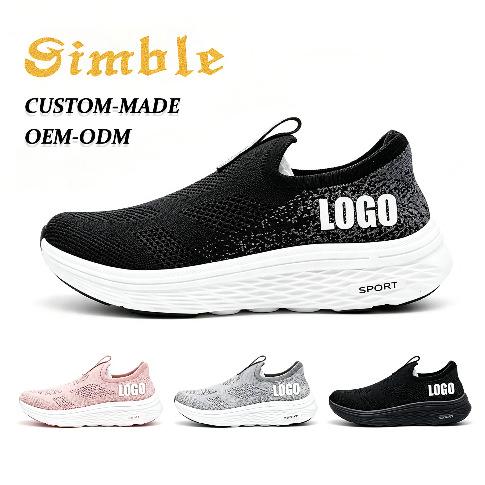 Custom Men Women Casual Sneaker Manufacturer Light-weight Soft Breathable Fly Knit Slip-on Walking Style Shoes