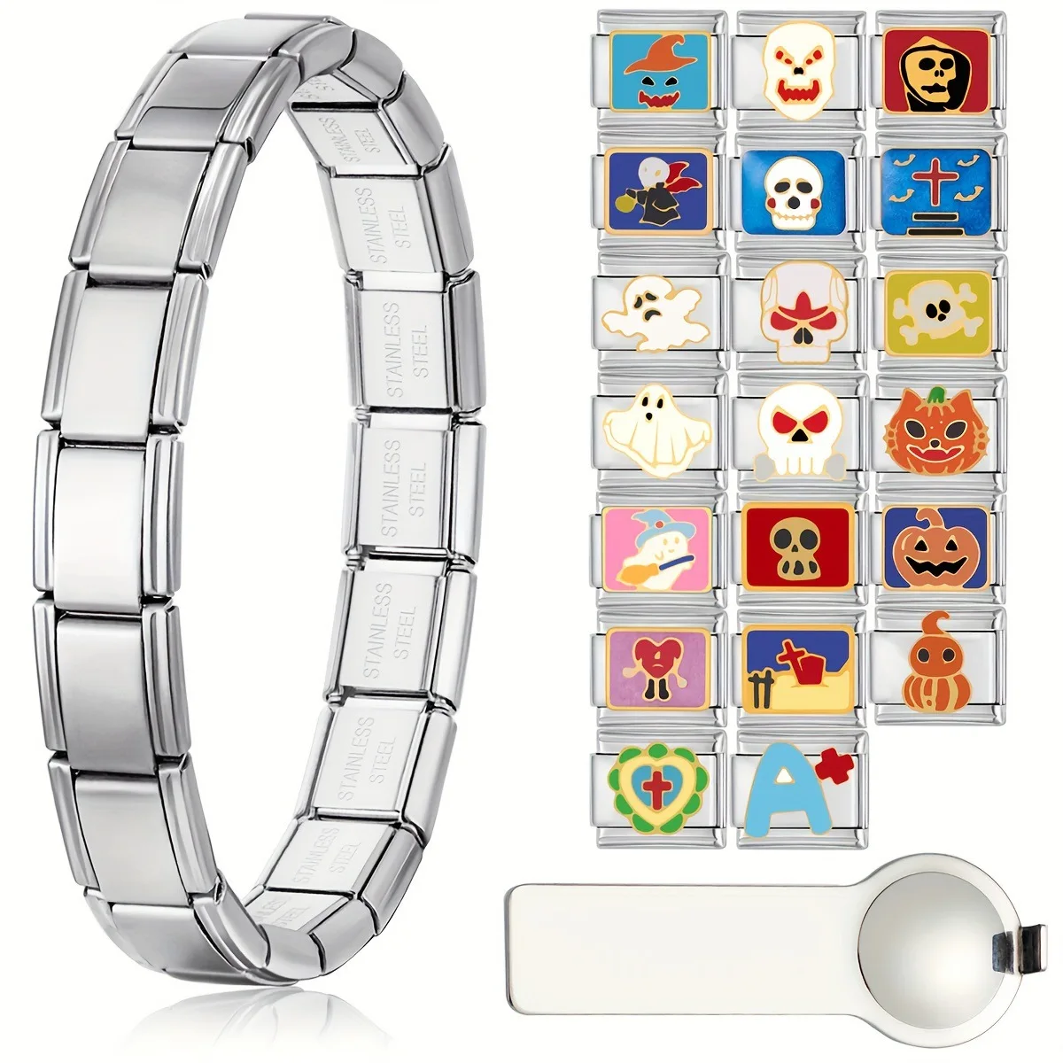 2025 Halloween Jewelry Stainless Steel Charms Italian Bracelet