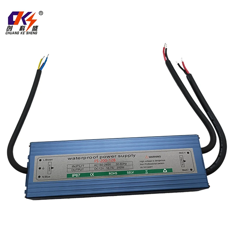 Hot Sale Ultra Thin12V 16.7A IP67 Waterproof Power Adapter 200W Aluminium Switching Power Supply for Outdoor LED CCTV
