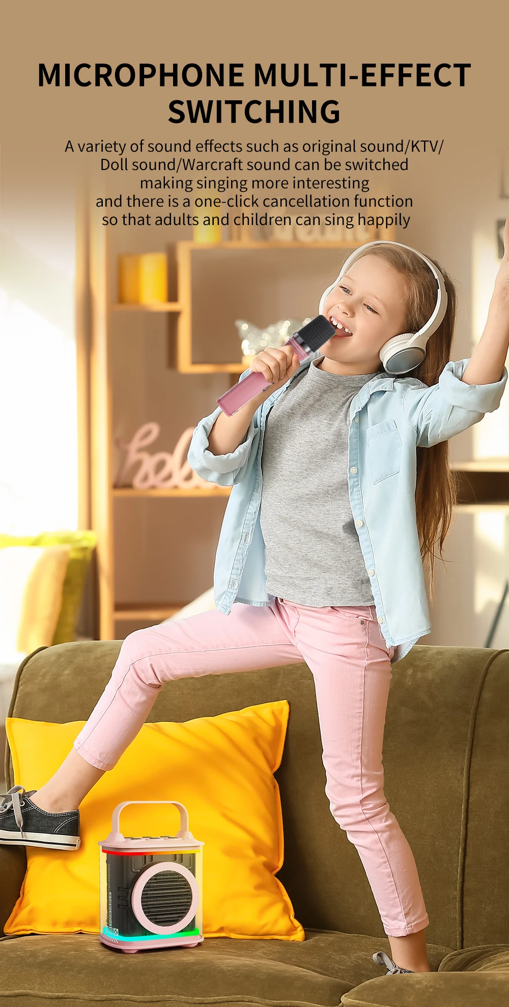 Karaoke Machine, Portable Wireless Speaker Karaoke System Speaker with Wireless Microphone and Colorful Lights for Girls Boys