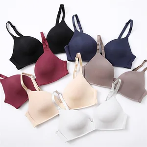 Dropshipping Girls Fashion Simple Solid Color Push up Wireless T-shirt Bra Comfort Women Seamless Bra