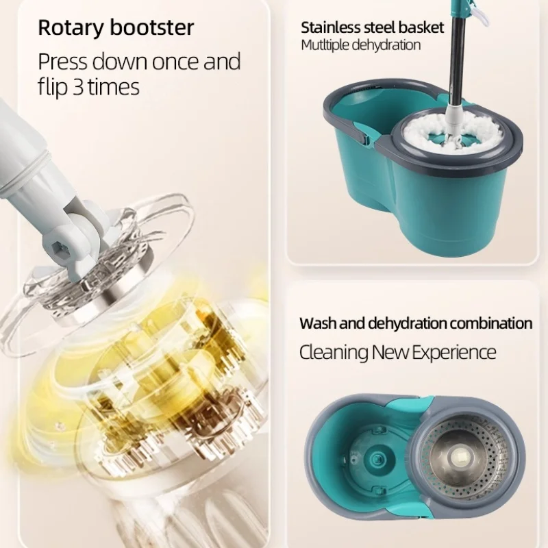 MSJ New Design Green Hand Free Mop High Quality Bucket Round Wet Dry Mop Light Weight Wife's Helper Spin Rotating Mop