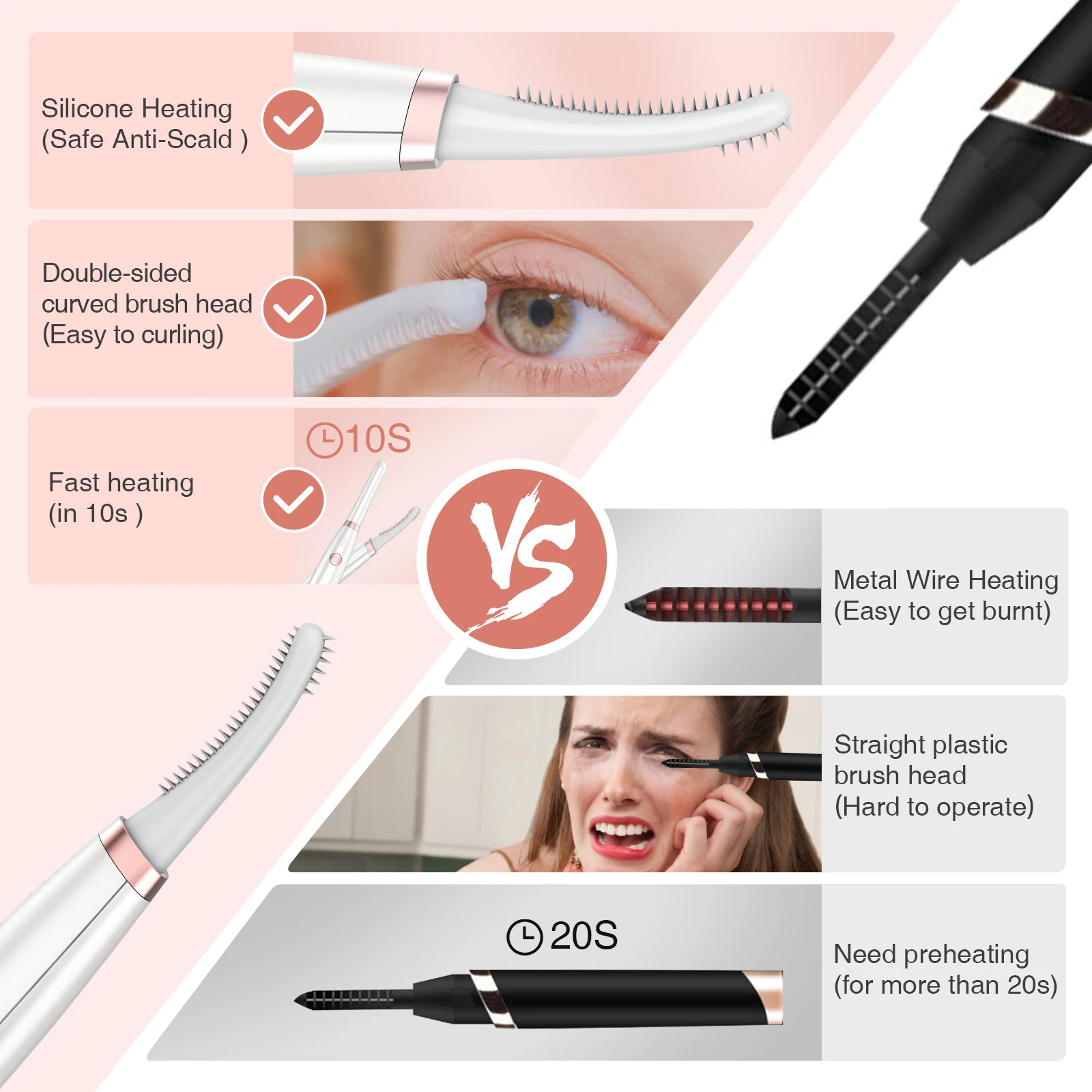 2022 TOUCHBeauty Rechargeable Fast Heat Silicone Naturally Private Label Usb Electric Heated Eyelash Curler Home Beauty Device